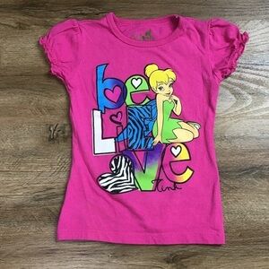 TINKERBELL Disney Fairie Shirt Believe Puff Sleeve Graphic Hot Pink Girls Size 4